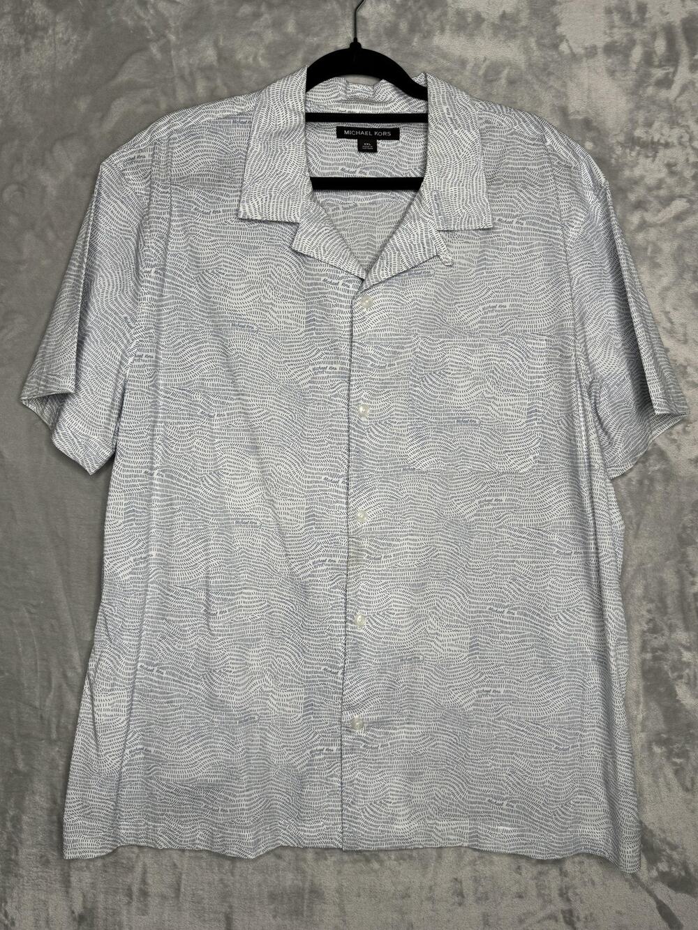 Michael Kors Shirt Mens 2XL White Geometric Print Stretch Short Sleeve Button Up